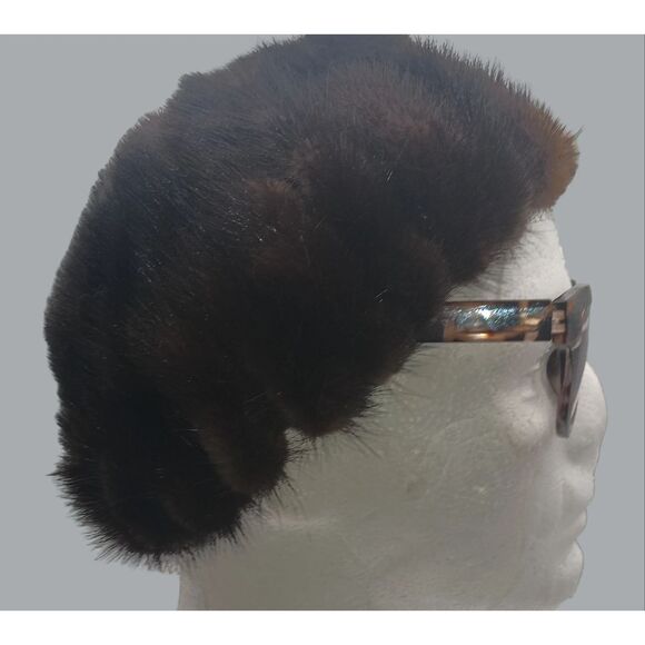 Vintage Mink Fur Hat Made in USA MCM Real Fur Winter Pillbox Style, Brown - Picture 2 of 8